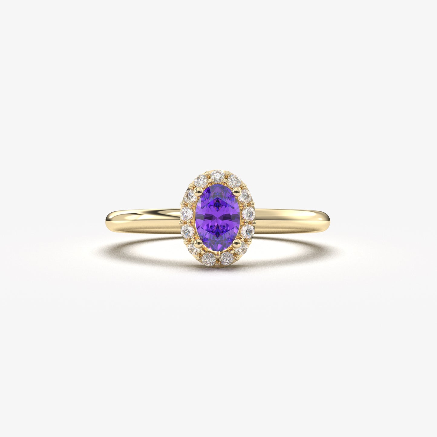 Custom Order - Samuel - 14K Solid Gold Amethsyt Halo Oval and Diamond Ring