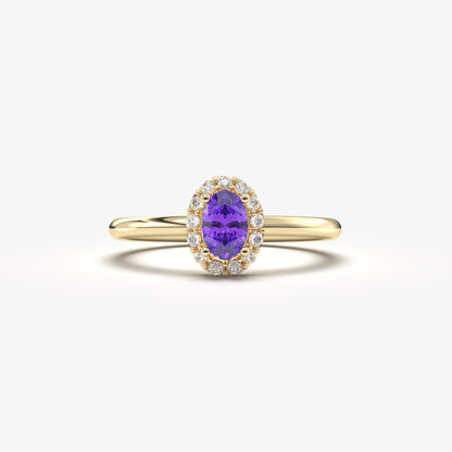 Custom Order - Samuel - 14K Solid Gold Amethsyt Halo Oval and Diamond Ring