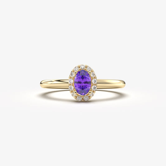 Custom Order - Samuel - 14K Solid Gold Amethsyt Halo Oval and Diamond Ring