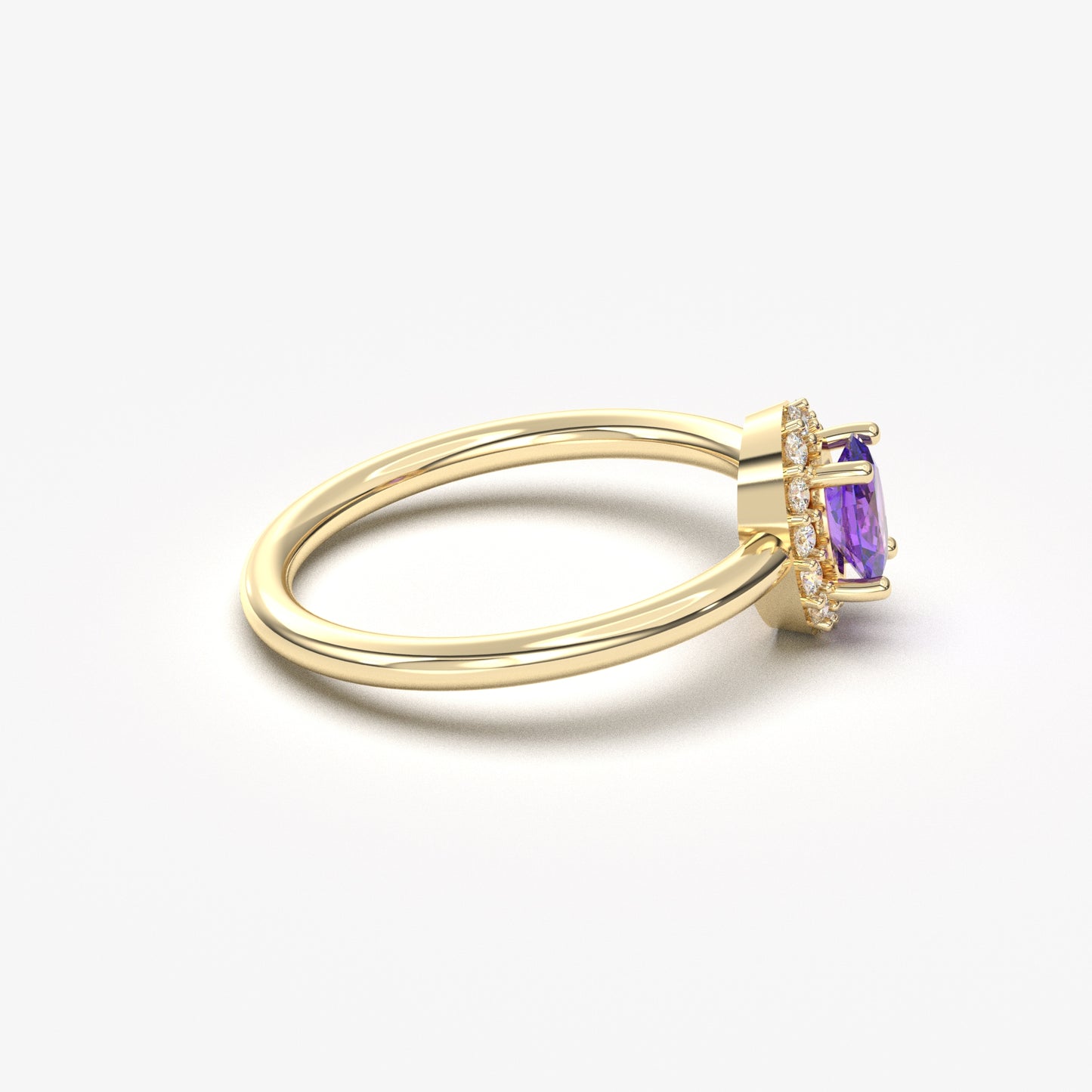 Custom Order - Samuel - 14K Solid Gold Amethsyt Halo Oval and Diamond Ring