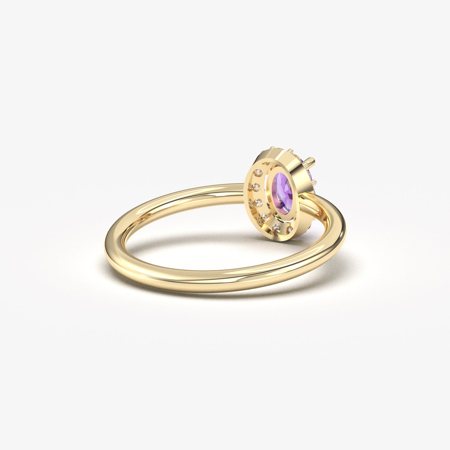 Custom Order - Samuel - 14K Solid Gold Amethsyt Halo Oval and Diamond Ring
