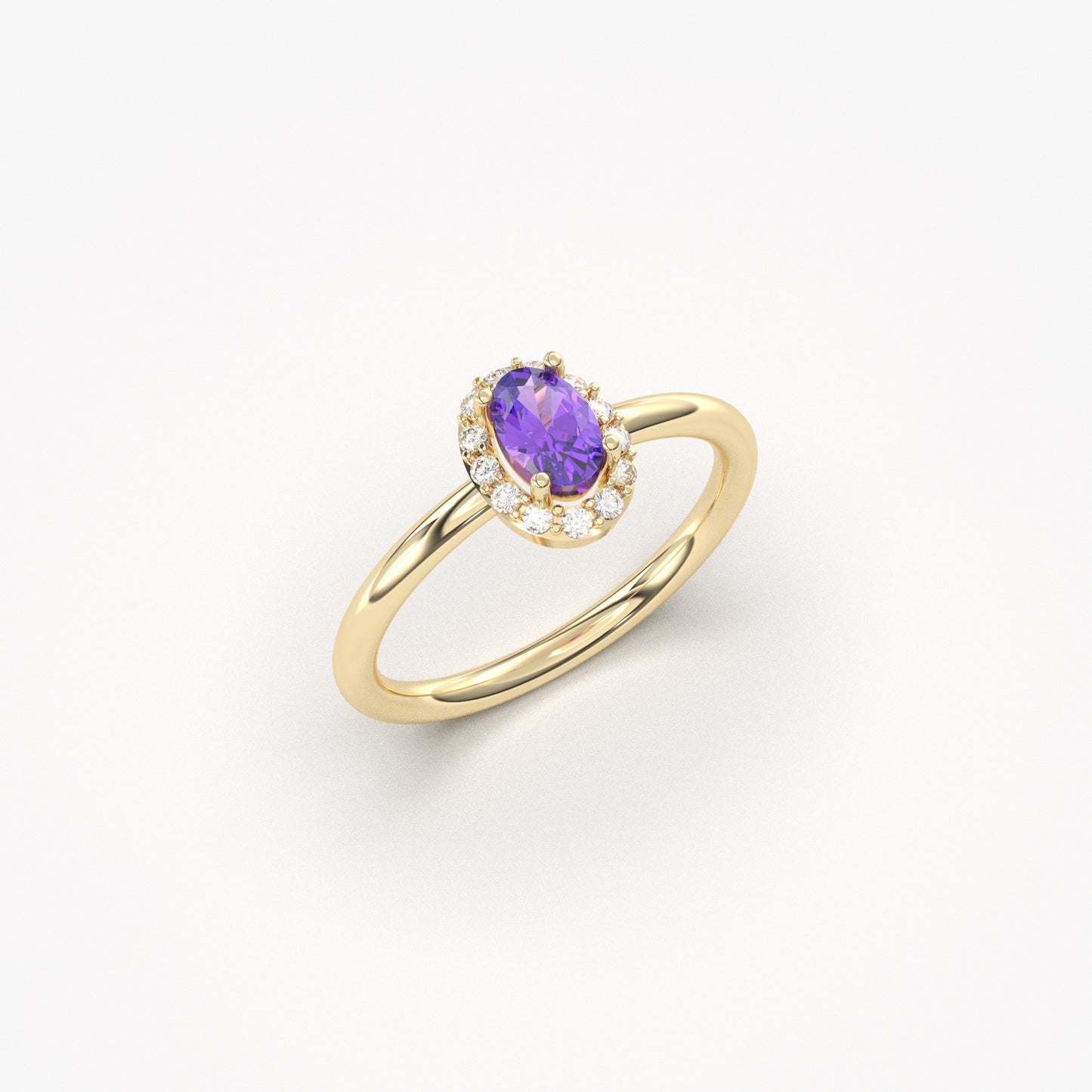 Custom Order - Samuel - 14K Solid Gold Amethsyt Halo Oval and Diamond Ring