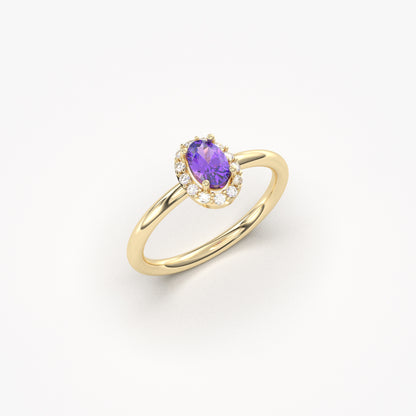 Custom Order - Samuel - 14K Solid Gold Amethsyt Halo Oval and Diamond Ring