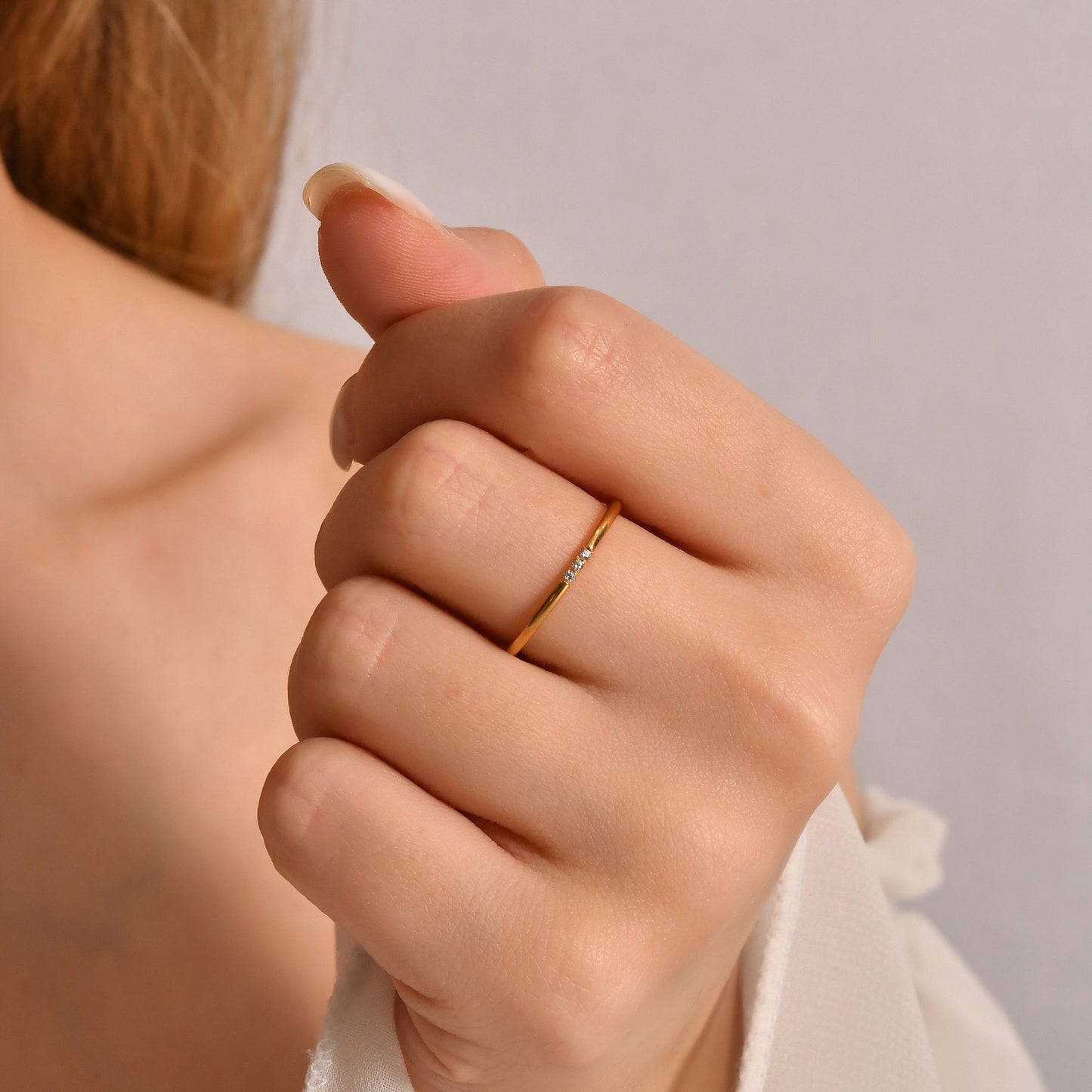 10K Gold Minimalist Pave Diamond Ring - 2S41