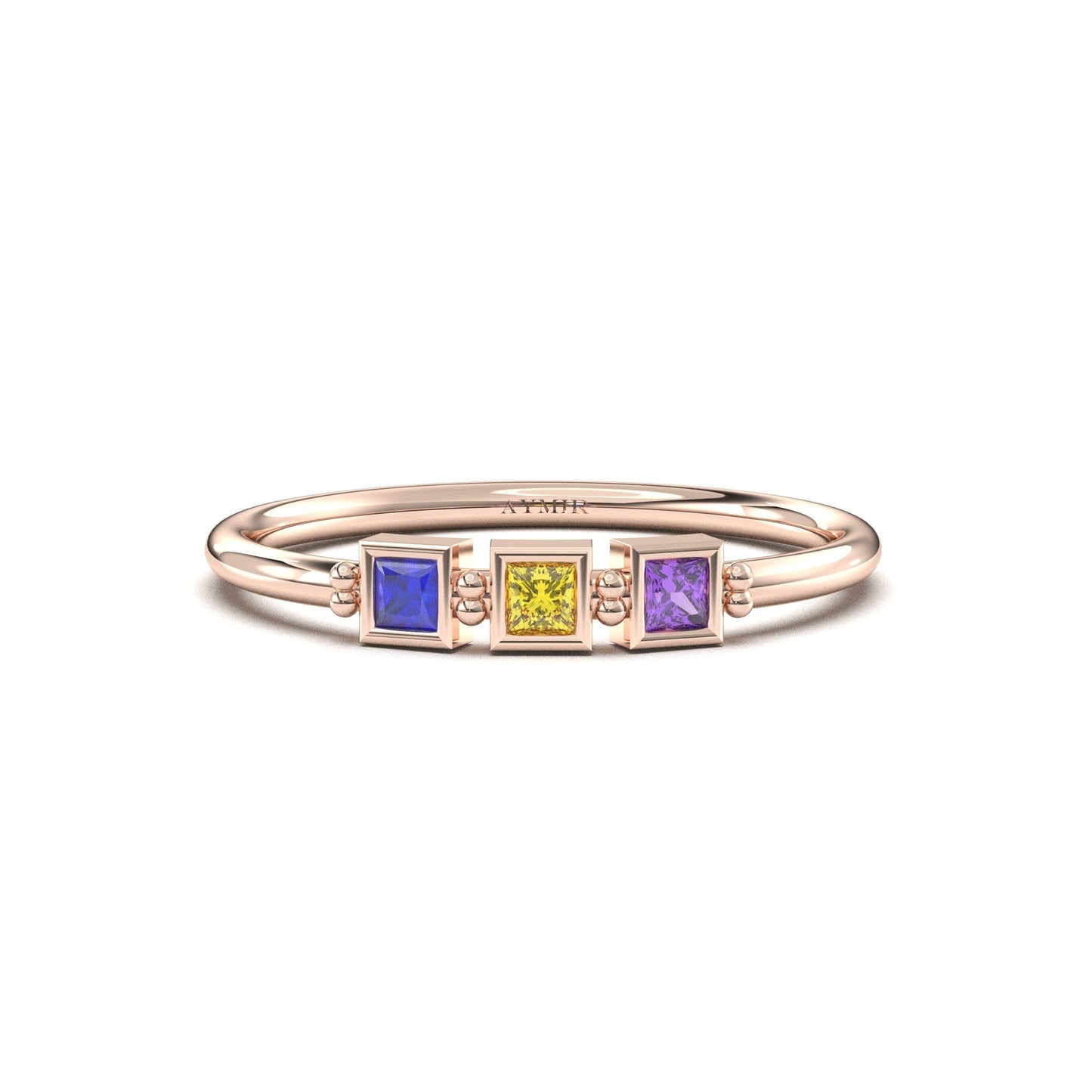18K Gold Personalized 3 Stone Birthstone Family Ring - 2S198FAM3