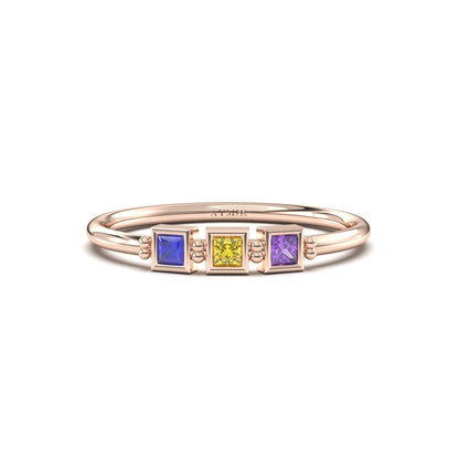 18K Gold Personalized 3 Stone Birthstone Family Ring - 2S198FAM3