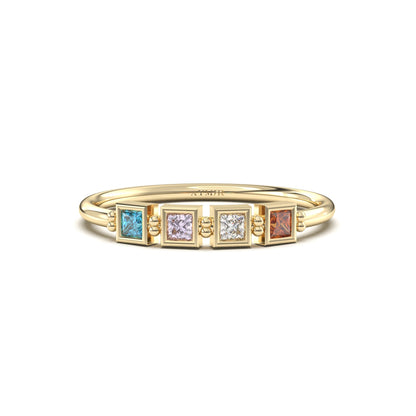 14K Gold Personalized 4 Stone Birthstone Family Ring - 2S198FAM4