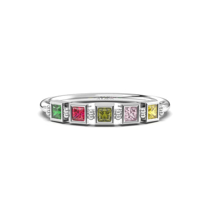 18K Gold Personalized 5 Stone Birthstone Family Ring - 2S198FAM5