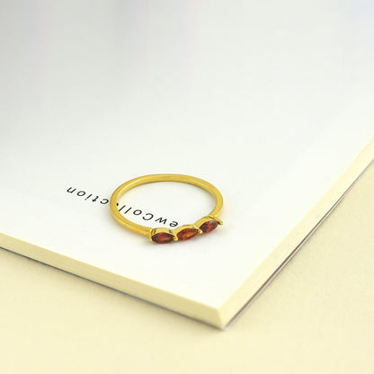 18K Gold 3 Stone Marquise Garnet Ring - 2S125GAR