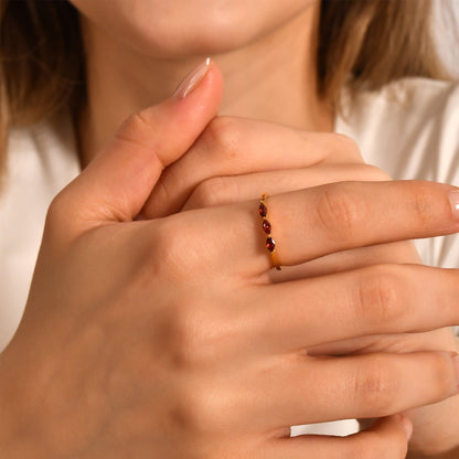 18K Gold 3 Stone Marquise Garnet Ring - 2S125GAR