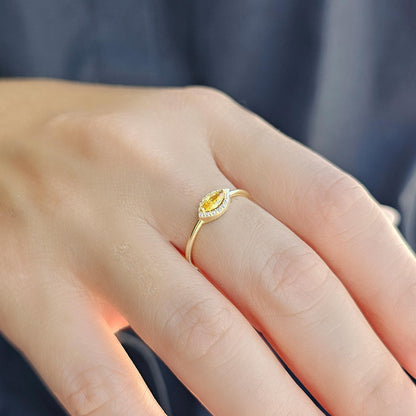14K Gold Dainty Marquise Citrine and Diamond Ring - 8S100CIT