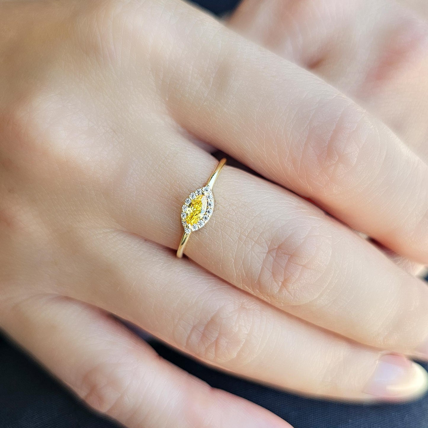 14K Gold Dainty Marquise Citrine and Diamond Ring - 8S100CIT