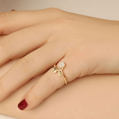 18K Gold Cluster Leaf Diamond Ring - LR147