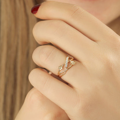 14K Gold Flower Wedding Ring - LR99