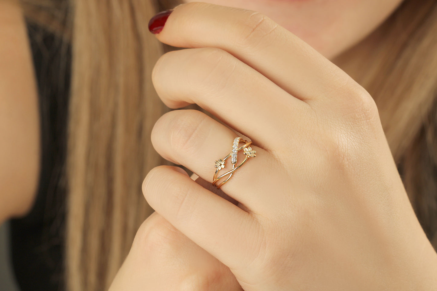 14K Gold Flower Wedding Diamond Ring - LR99