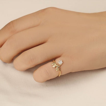 18K Gold Cluster Leaf Diamond Ring - LR147