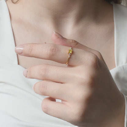 18K Gold Dainty Citrine Diamond Ring - 2S122CIT