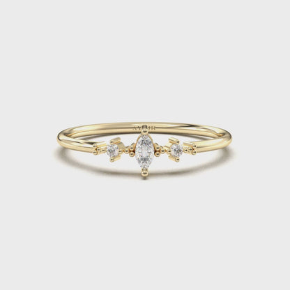 18K Gold Minimalist Marquise Diamond Ring - 2S111DIA